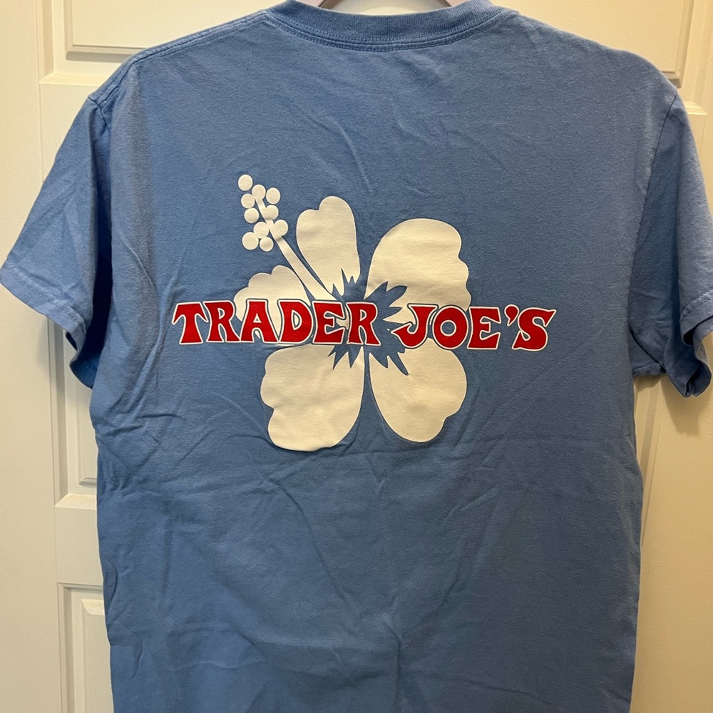 Trader Joe's Blue T-Shirt with Floral Design